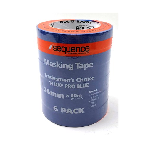 Sequence 14 Day Blue Masking Tape 24mm x 50m 6 Pack